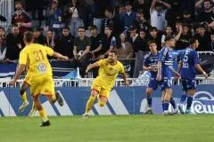 La joie d'Erwan Colas après l'ouverture du score contre Bastia. (P. Pochard-Casabianca/AFP)